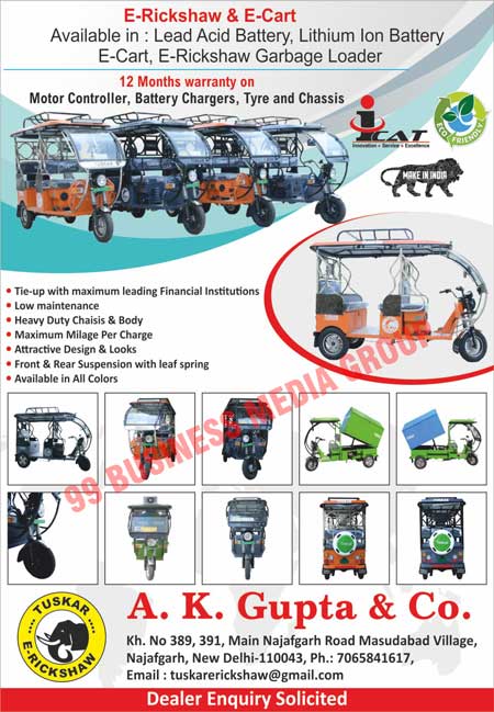 E-Rickshaws, E-Carts, Lead Acid Batteries, Lithium Ion Batteries, E-Rickshaw Garbage Loaders, Motor Controllers, Battery Chargers, Tyres, Chassis