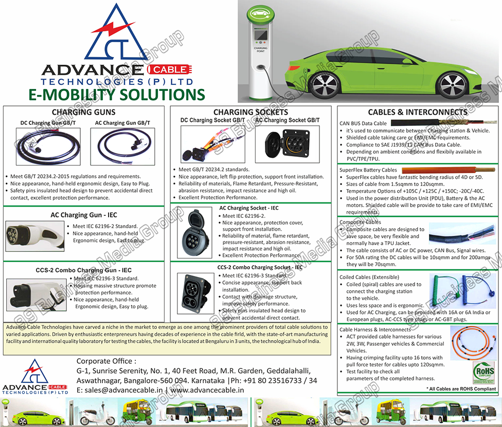 Charging Guns, GB T DC Charging Guns, GB T AC Charging Guns, IEC AC Charging Guns, IEC CCS-2 Combo Charging Gun, Charging Sockets, GB T DC Charging Socket, GB T AC Charging Socket, IEC AC Charging Sockets, IEC CCS-2 Combo Charging Sockets, Cables, Data Cables, SuperFlex Battery Cables, Composite Cables, Coiled Cables (Extensible), Cable Harness, Cable Interconnects