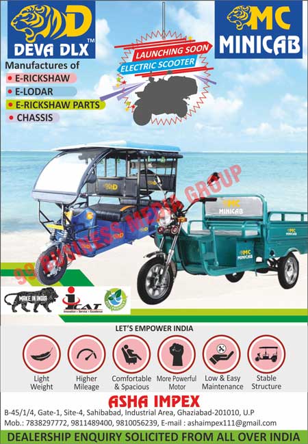 Electric Rikshaws, Electric Loaders, Electric Rickshaw Parts, Chassis, Electric Scooters
