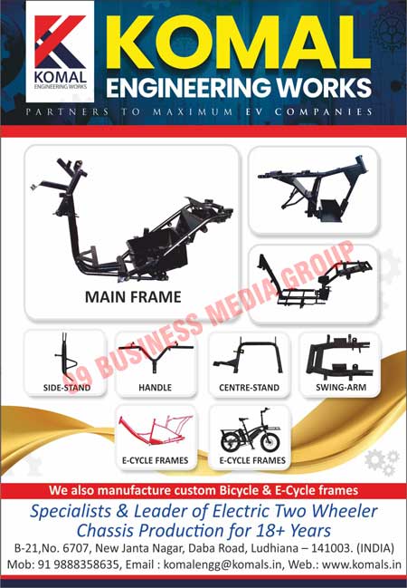 Electric Two Wheeler Chassis, Frames, Side Stands, Handles, Centre Stands, Swing Arms, E Cycle Frames, Bicycle Frames